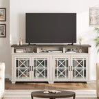 Meuble TV scandinave avec lumières LED et portes en verre, meuble de rangement en bois gris cendré pour salon et chambre