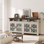 Meuble TV scandinave avec lumières LED et portes en verre, meuble de rangement en bois gris cendré pour salon et chambre