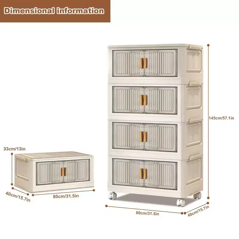 Grand bac de rangement pliable, Organisateur de rangement en plastique pliable avec roues à 360° pour chambre à coucher, salon, bureau, sans outils, 2 modes d'ouverture