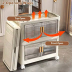 Grand bac de rangement pliable, Organisateur de rangement en plastique pliable avec roues à 360° pour chambre à coucher, salon, bureau, sans outils, 2 modes d'ouverture