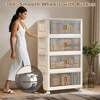 Grand bac de rangement pliable, Organisateur de rangement en plastique pliable avec roues à 360° pour chambre à coucher, salon, bureau, sans outils, 2 modes d'ouverture