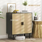 Buffet Bohème, Cabinet de Rangement 80cm avec 2 Portes en Rotin et Étagères pour Salon, Couloir