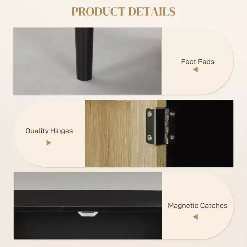 Buffet Bohème, Cabinet de Rangement 80cm avec 2 Portes en Rotin et Étagères pour Salon, Couloir