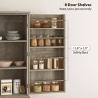 Garde-manger de cuisine de ferme, armoire de garde-manger haute de 72 po avec 4 portes de grange, 4 tablettes réglables et 8 tablettes de porte Lavage