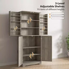 Garde-manger de cuisine de ferme, armoire de garde-manger haute de 72 po avec 4 portes de grange, 4 tablettes réglables et 8 tablettes de porte Lavage