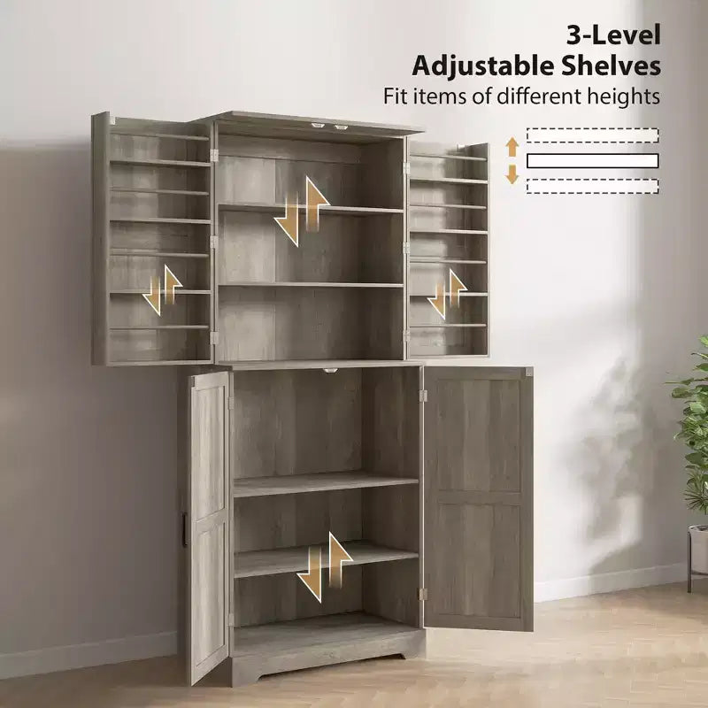 Garde-manger de cuisine de ferme, armoire de garde-manger haute de 72 po avec 4 portes de grange, 4 tablettes réglables et 8 tablettes de porte Lavage