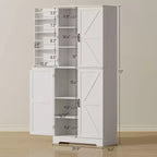 Garde-manger de cuisine de ferme, armoire de garde-manger haute de 72 po avec 4 portes de grange, 4 tablettes réglables et 8 tablettes de porte Lavage