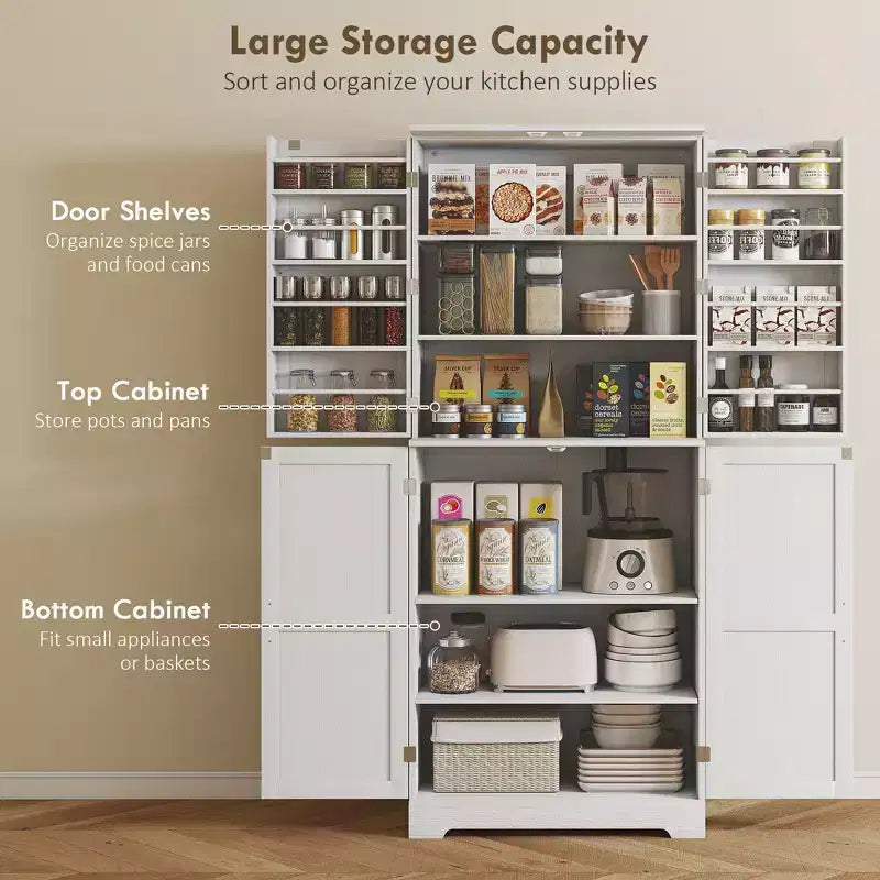 Garde-manger de cuisine de ferme, armoire de garde-manger haute de 72 po avec 4 portes de grange, 4 tablettes réglables et 8 tablettes de porte Lavage