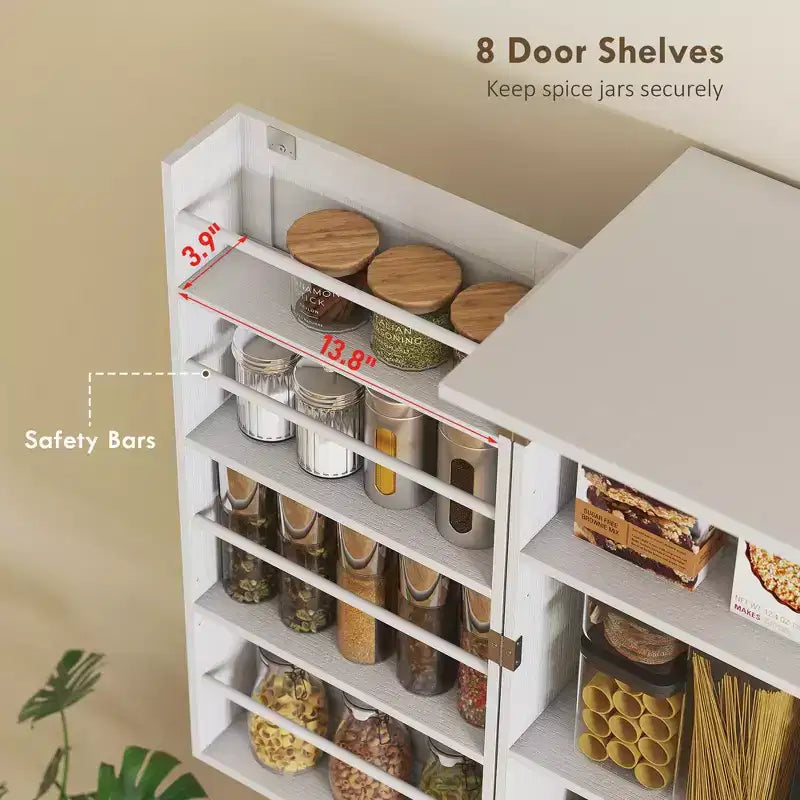 Garde-manger de cuisine de ferme, armoire de garde-manger haute de 72 po avec 4 portes de grange, 4 tablettes réglables et 8 tablettes de porte Lavage