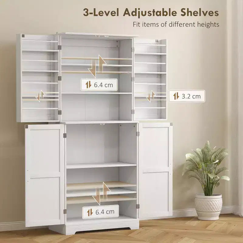 Garde-manger de cuisine de ferme, armoire de garde-manger haute de 72 po avec 4 portes de grange, 4 tablettes réglables et 8 tablettes de porte Lavage