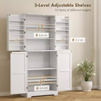 Garde-manger de cuisine de ferme, armoire de garde-manger haute de 72 po avec 4 portes de grange, 4 tablettes réglables et 8 tablettes de porte Lavage