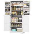 Farmhouse Kitchen Pantry, 72 Tall Pantry Cabinet with 4 Barn Doors, 4 Adjustable Shelves and 8 Door Shelves Wash