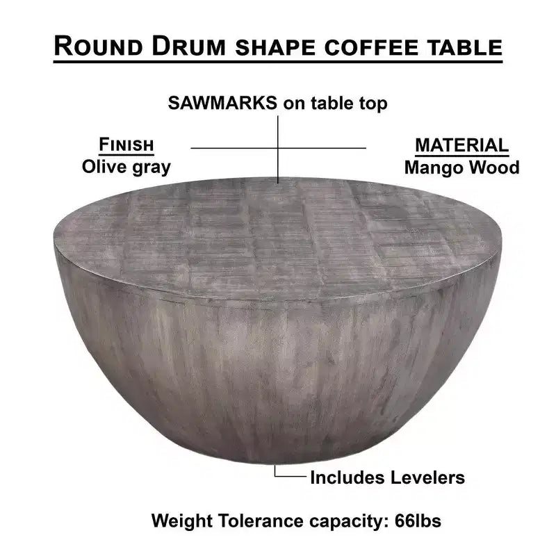 Table basse ronde Royal Hampton de 36 pouces, forme tambour faite à la main