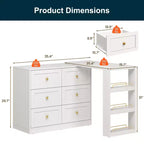 Coiffeuse d'angle extensible 6 tiroirs Heynemo avec 3 étagères latérales, coiffeuse de maquillage, table de toilette en bois pour chambre à coucher