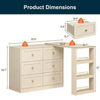 Coiffeuse d'angle extensible 6 tiroirs Heynemo avec 3 étagères latérales, coiffeuse de maquillage, table de toilette en bois pour chambre à coucher
