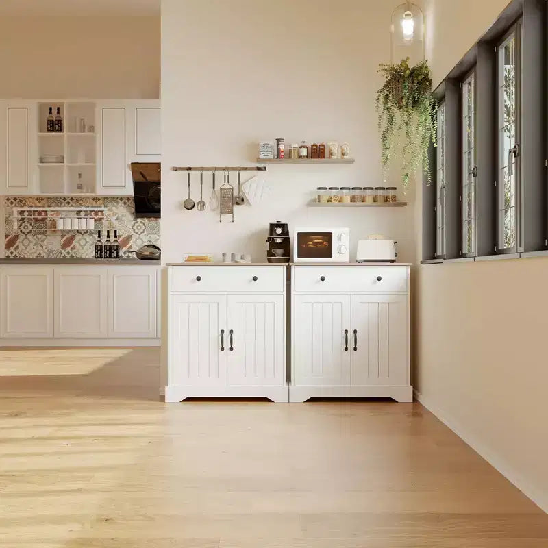 Bahut contemporain, Étagères réglables, Armoire de cuisine en bois, Table de bar à café contemporaine,