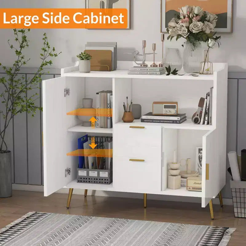Grand Meuble de Rangement de CuisineBuffet de Ferme en Bois avec 2 Tiroirs et 2 Portes,