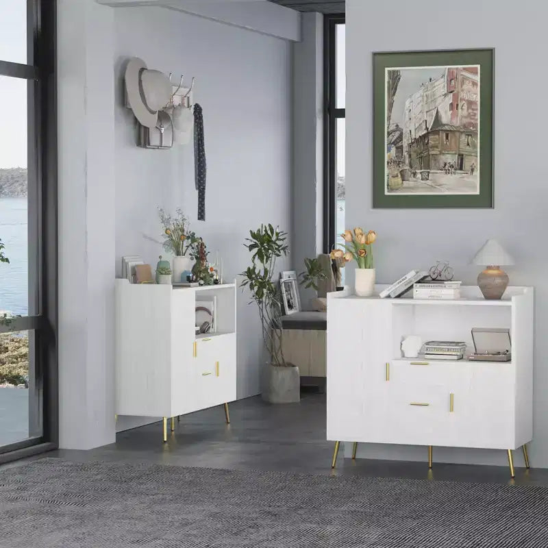Grand Meuble de Rangement de CuisineBuffet de Ferme en Bois avec 2 Tiroirs et 2 Portes,