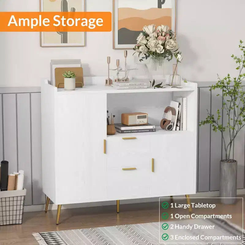 Grand Meuble de Rangement de CuisineBuffet de Ferme en Bois avec 2 Tiroirs et 2 Portes,