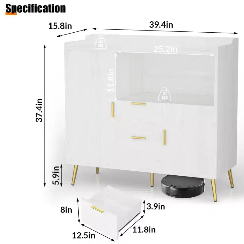 Grand Meuble de Rangement de CuisineBuffet de Ferme en Bois avec 2 Tiroirs et 2 Portes,