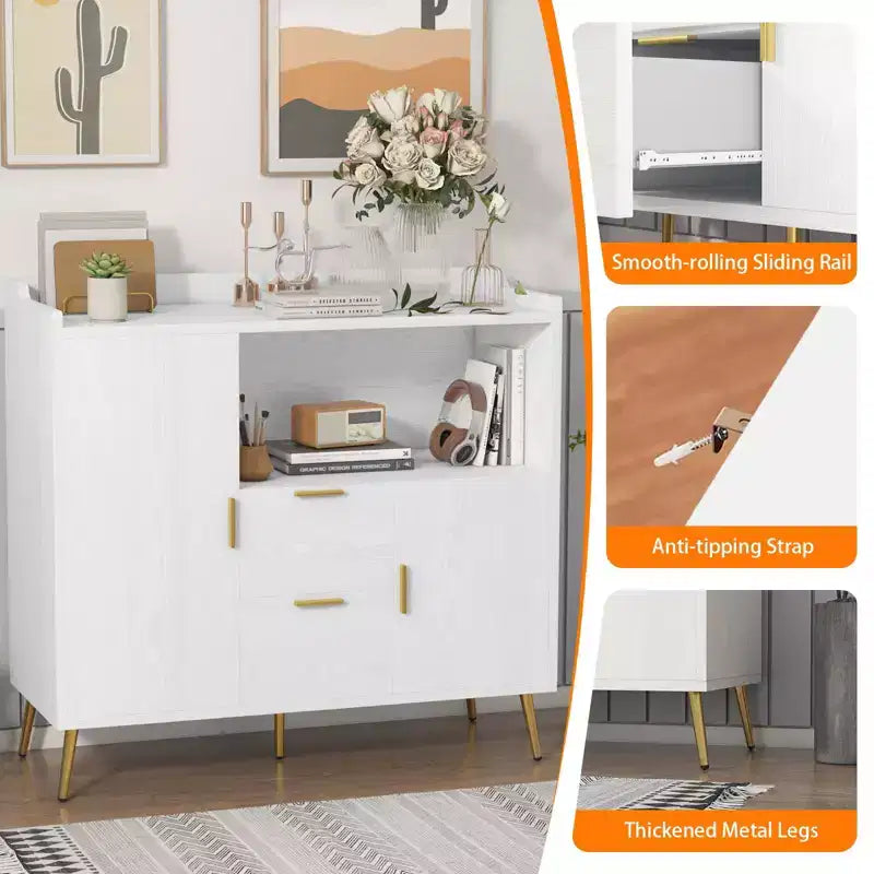Grand Meuble de Rangement de CuisineBuffet de Ferme en Bois avec 2 Tiroirs et 2 Portes,