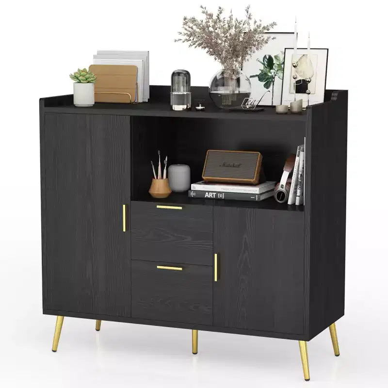 Grand Meuble de Rangement de CuisineBuffet de Ferme en Bois avec 2 Tiroirs et 2 Portes,