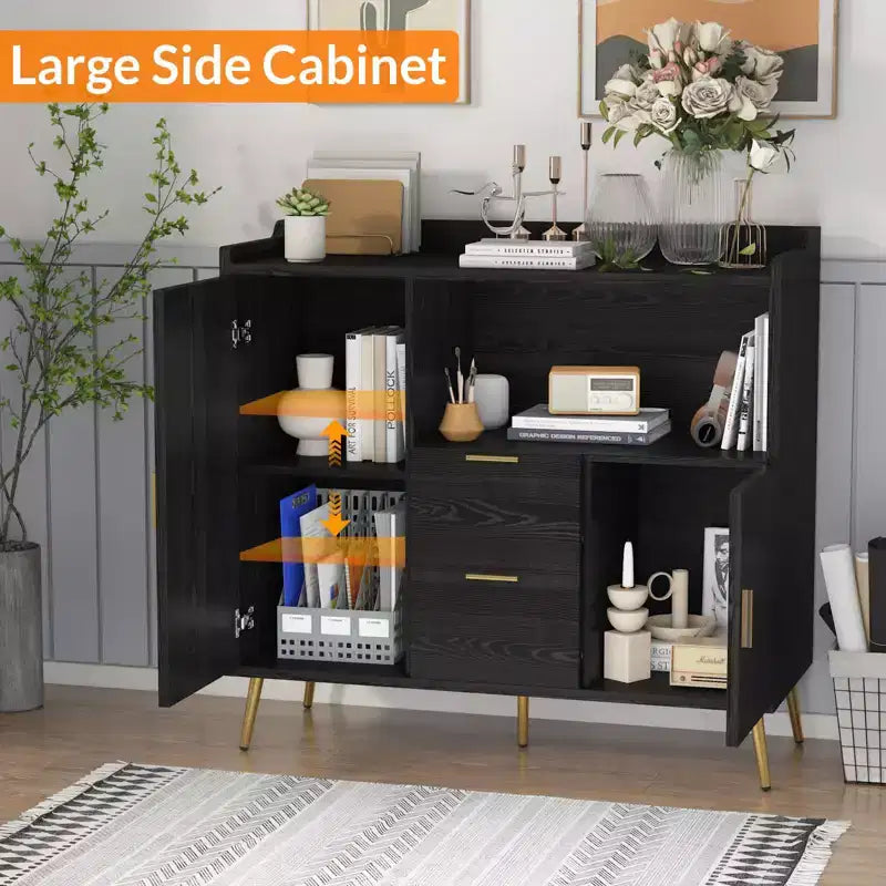 Grand Meuble de Rangement de CuisineBuffet de Ferme en Bois avec 2 Tiroirs et 2 Portes,