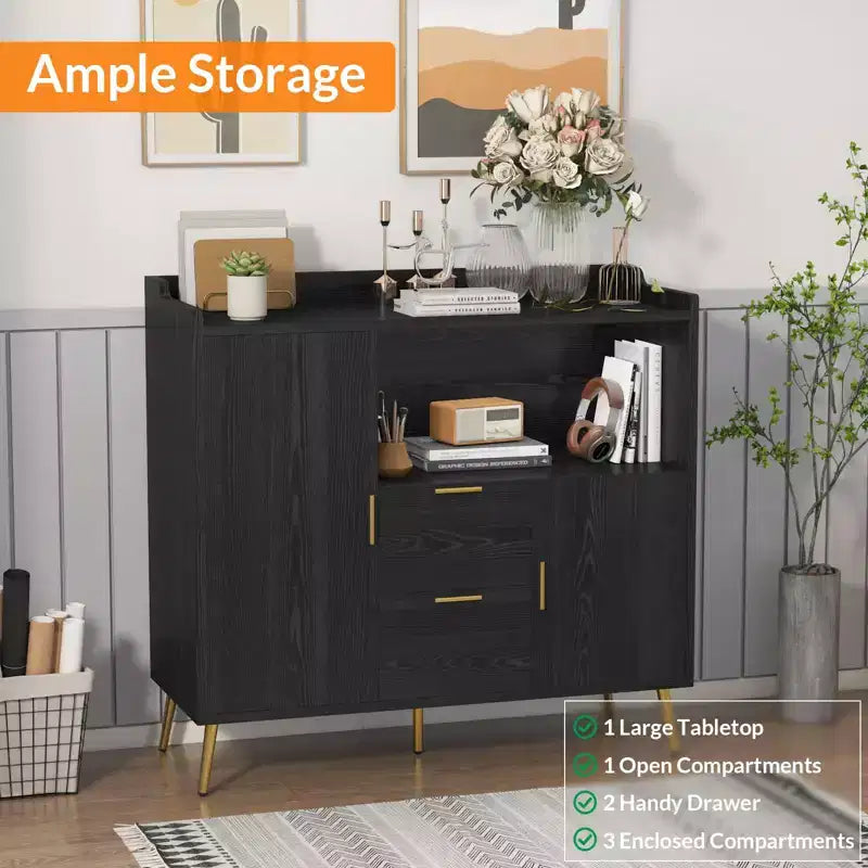 Grand Meuble de Rangement de CuisineBuffet de Ferme en Bois avec 2 Tiroirs et 2 Portes,