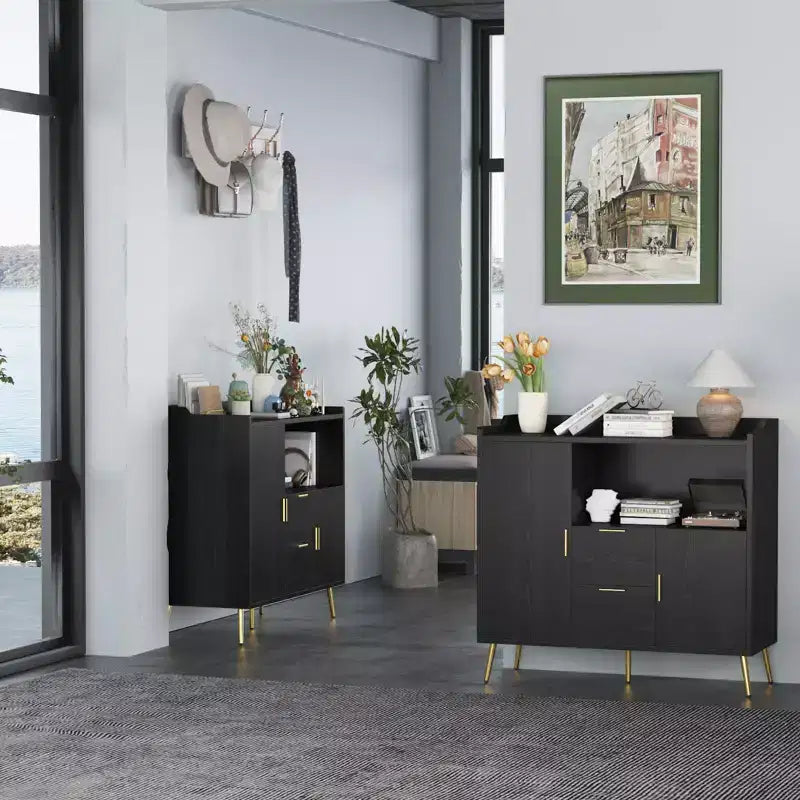 Grand Meuble de Rangement de CuisineBuffet de Ferme en Bois avec 2 Tiroirs et 2 Portes,