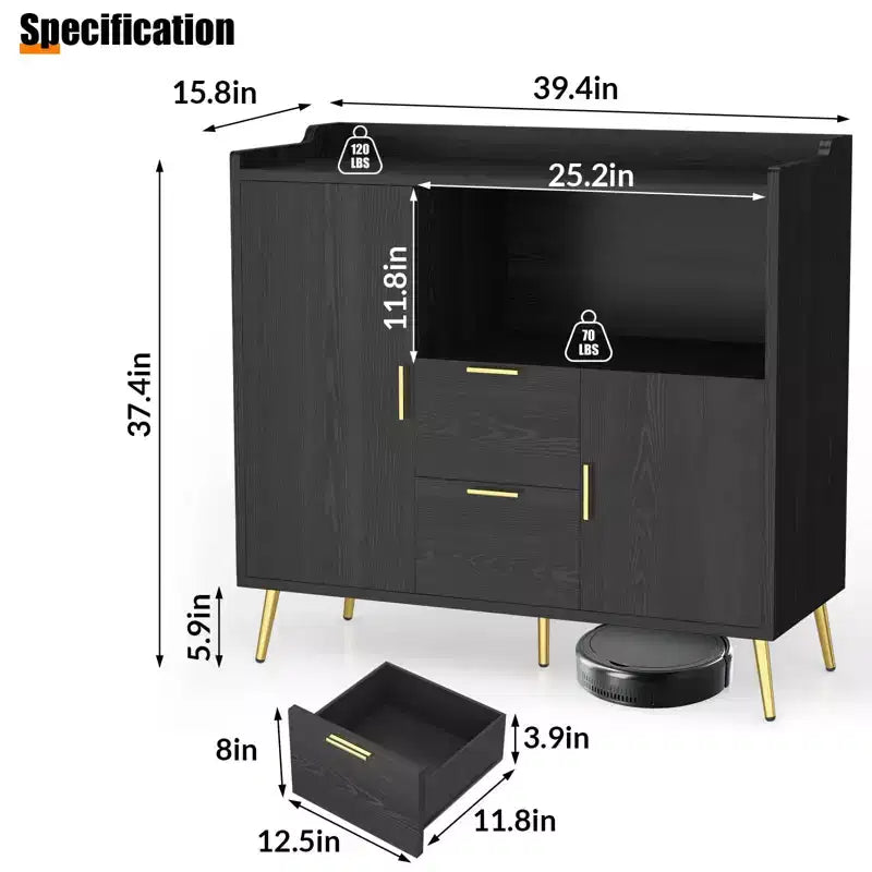 Grand Meuble de Rangement de CuisineBuffet de Ferme en Bois avec 2 Tiroirs et 2 Portes,
