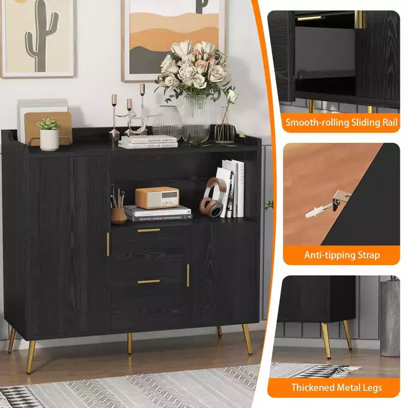 Grand Meuble de Rangement de CuisineBuffet de Ferme en Bois avec 2 Tiroirs et 2 Portes,