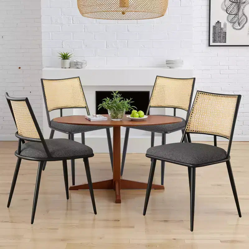 MAYEERTY Lot de 2 chaises de salle à manger, dossier en rotin, cadre en métal, revêtement en tissu bouclette pour le salon