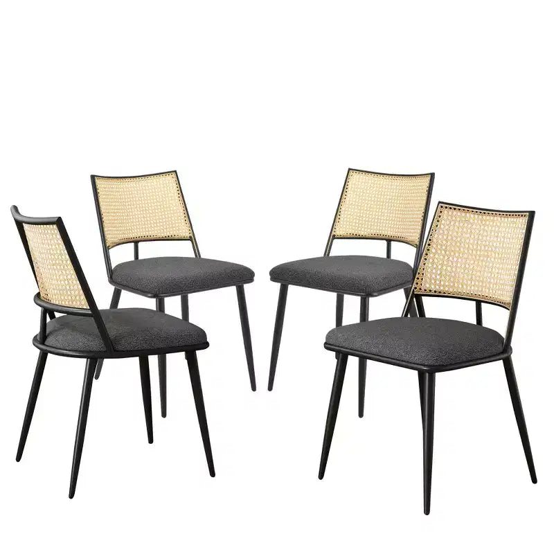 MAYEERTY Lot de 2 chaises de salle à manger, dossier en rotin, cadre en métal, revêtement en tissu bouclette pour le salon