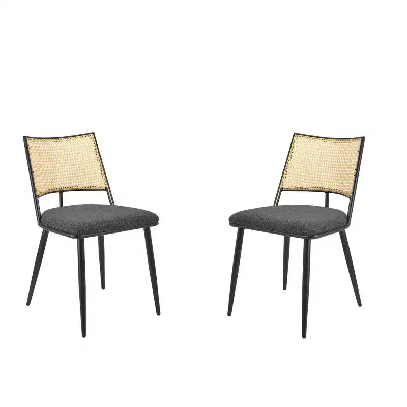MAYEERTY Lot de 2 chaises de salle à manger, dossier en rotin, cadre en métal, revêtement en tissu bouclette pour le salon