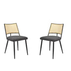 MAYEERTY Lot de 2 chaises de salle à manger, dossier en rotin, cadre en métal, revêtement en tissu bouclette pour le salon