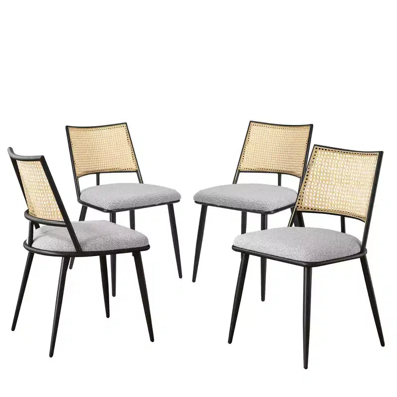 MAYEERTY Lot de 2 chaises de salle à manger, dossier en rotin, cadre en métal, revêtement en tissu bouclette pour le salon