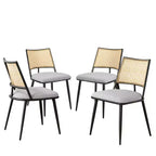 MAYEERTY Lot de 2 chaises de salle à manger, dossier en rotin, cadre en métal, revêtement en tissu bouclette pour le salon