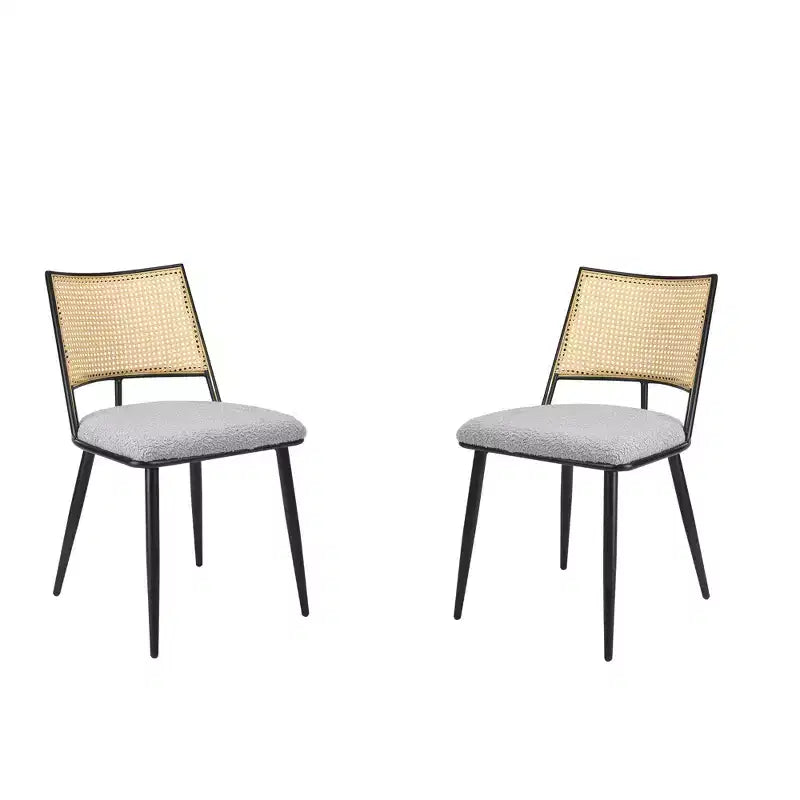 MAYEERTY Lot de 2 chaises de salle à manger, dossier en rotin, cadre en métal, revêtement en tissu bouclette pour le salon