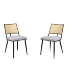 MAYEERTY Lot de 2 chaises de salle à manger, dossier en rotin, cadre en métal, revêtement en tissu bouclette pour le salon