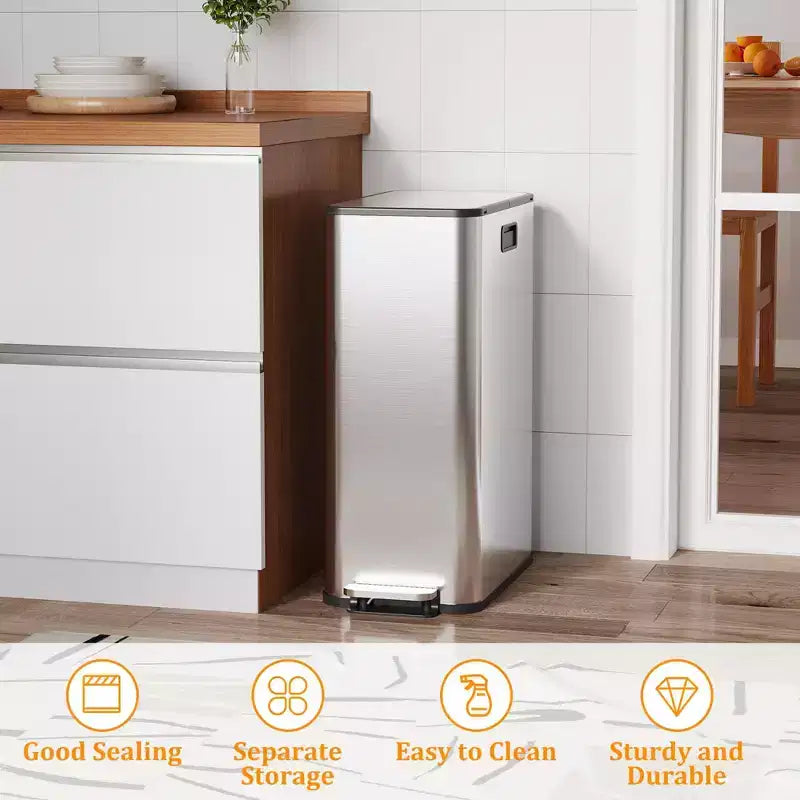 COZONY Poubelle double en acier inoxydable avec couvercle à pédale, bacs amovibles, poubelle de tri pour la cuisine et le bureau