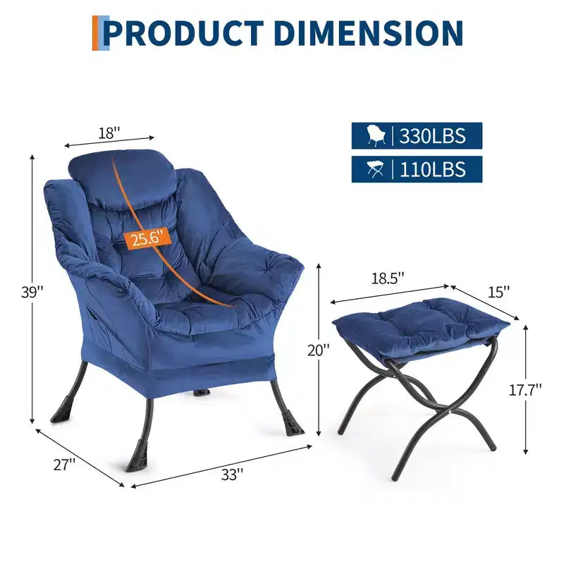 Fauteuil de relaxation avec pouf, canapé de lecture moderne, poche latérale, pour salon, chambre à coucher