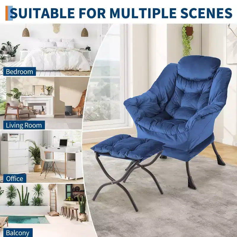 Fauteuil de relaxation avec pouf, canapé de lecture moderne, poche latérale, pour salon, chambre à coucher