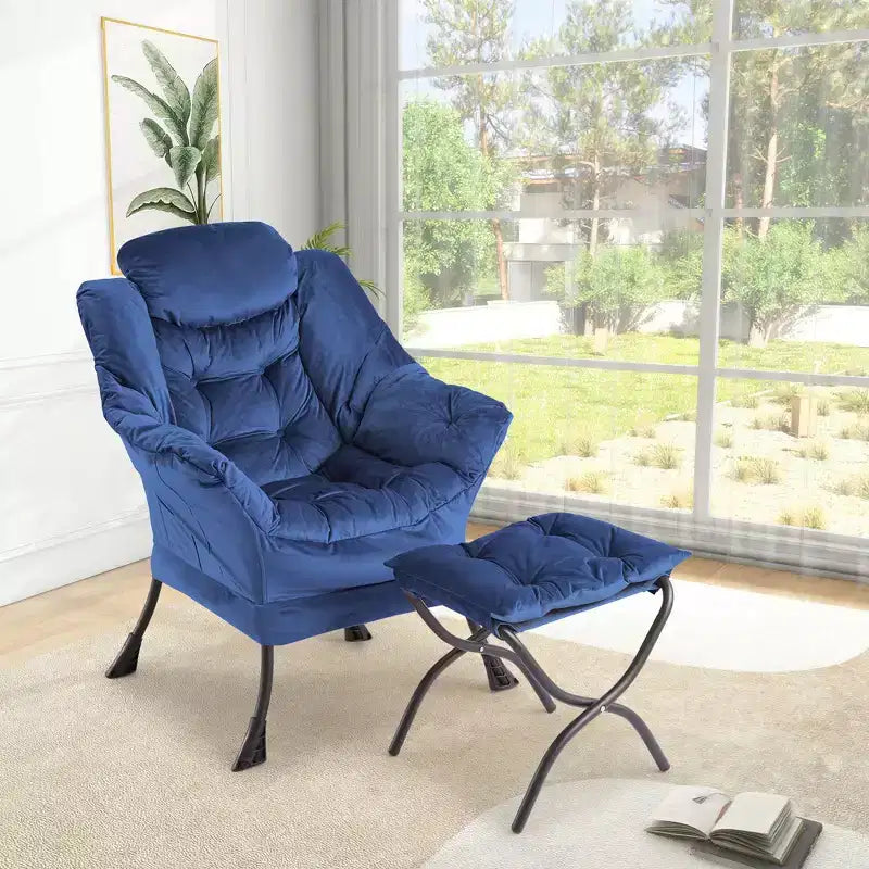 Fauteuil de relaxation avec pouf, canapé de lecture moderne, poche latérale, pour salon, chambre à coucher