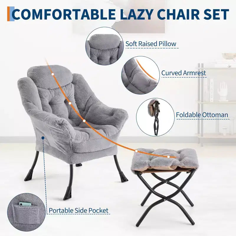 Fauteuil de relaxation avec pouf, canapé de lecture moderne, poche latérale, pour salon, chambre à coucher