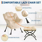 Fauteuil de relaxation avec pouf, canapé de lecture moderne, poche latérale, pour salon, chambre à coucher