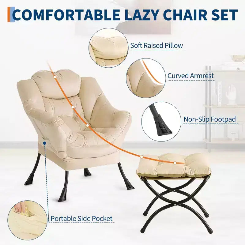 Fauteuil de relaxation avec pouf, canapé de lecture moderne, poche latérale, pour salon, chambre à coucher