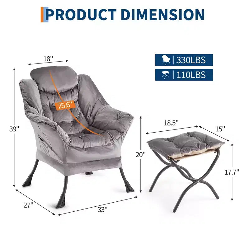 Fauteuil de relaxation avec pouf, canapé de lecture moderne, poche latérale, pour salon, chambre à coucher