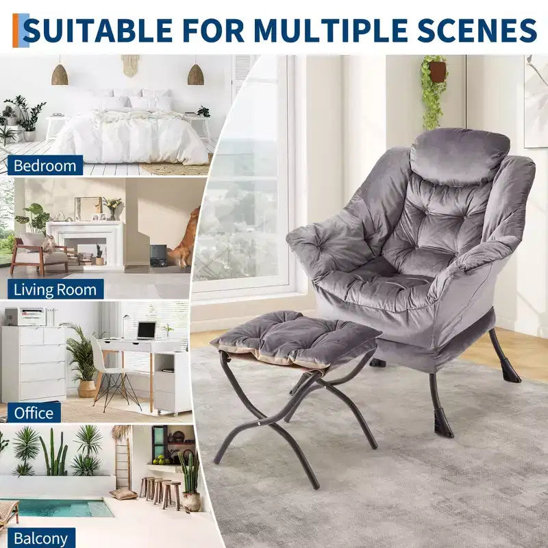 Fauteuil de relaxation avec pouf, canapé de lecture moderne, poche latérale, pour salon, chambre à coucher