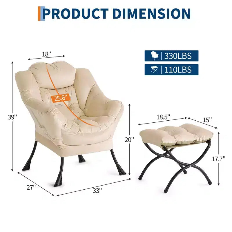 Fauteuil de relaxation avec pouf, canapé de lecture moderne, poche latérale, pour salon, chambre à coucher