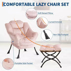 Fauteuil de relaxation avec pouf, canapé de lecture moderne, poche latérale, pour salon, chambre à coucher